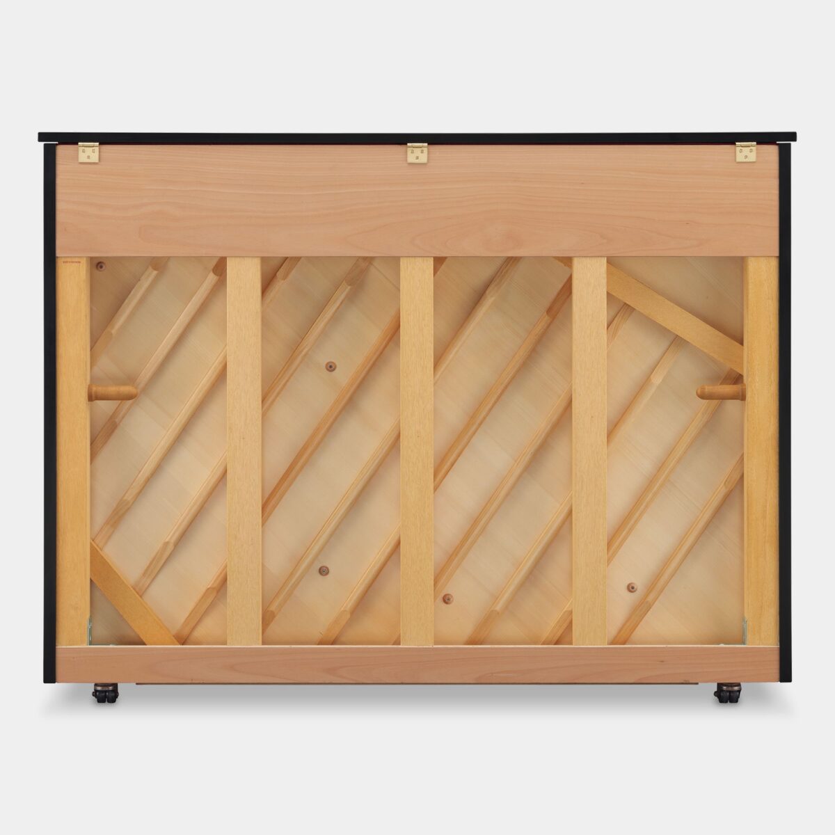 Upright piano back panel showcasing solid spruce ribs and soundboard for optimal acoustic resonance.