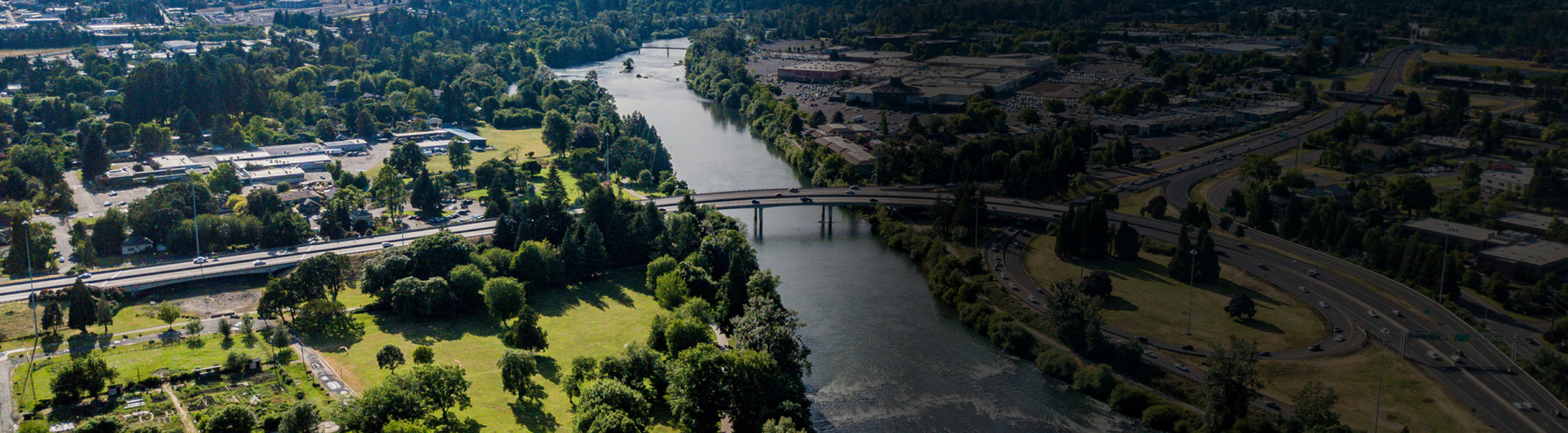 Aerial view of Portland; home to Classic Pianos, offering Yamaha, Bösendorfer, and Schimmel pianos.