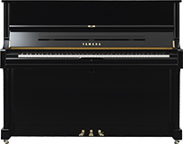 Yamaha U1 upright piano in polished ebony finish, perfect for professional and home settings.