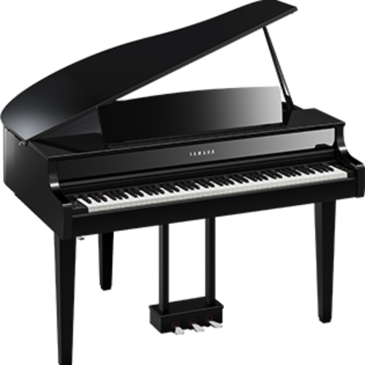 Yamaha Clavinova CLP-765GP digital grand piano, polished ebony finish, available at Classic Pianos Portland showroom.