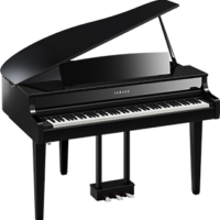 Yamaha Clavinova CLP-765GP digital grand piano, polished ebony finish, available at Classic Pianos Portland showroom.
