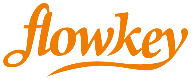 Flowkey logo in orange, relevant for piano learning tools at Classic Pianos Portland.