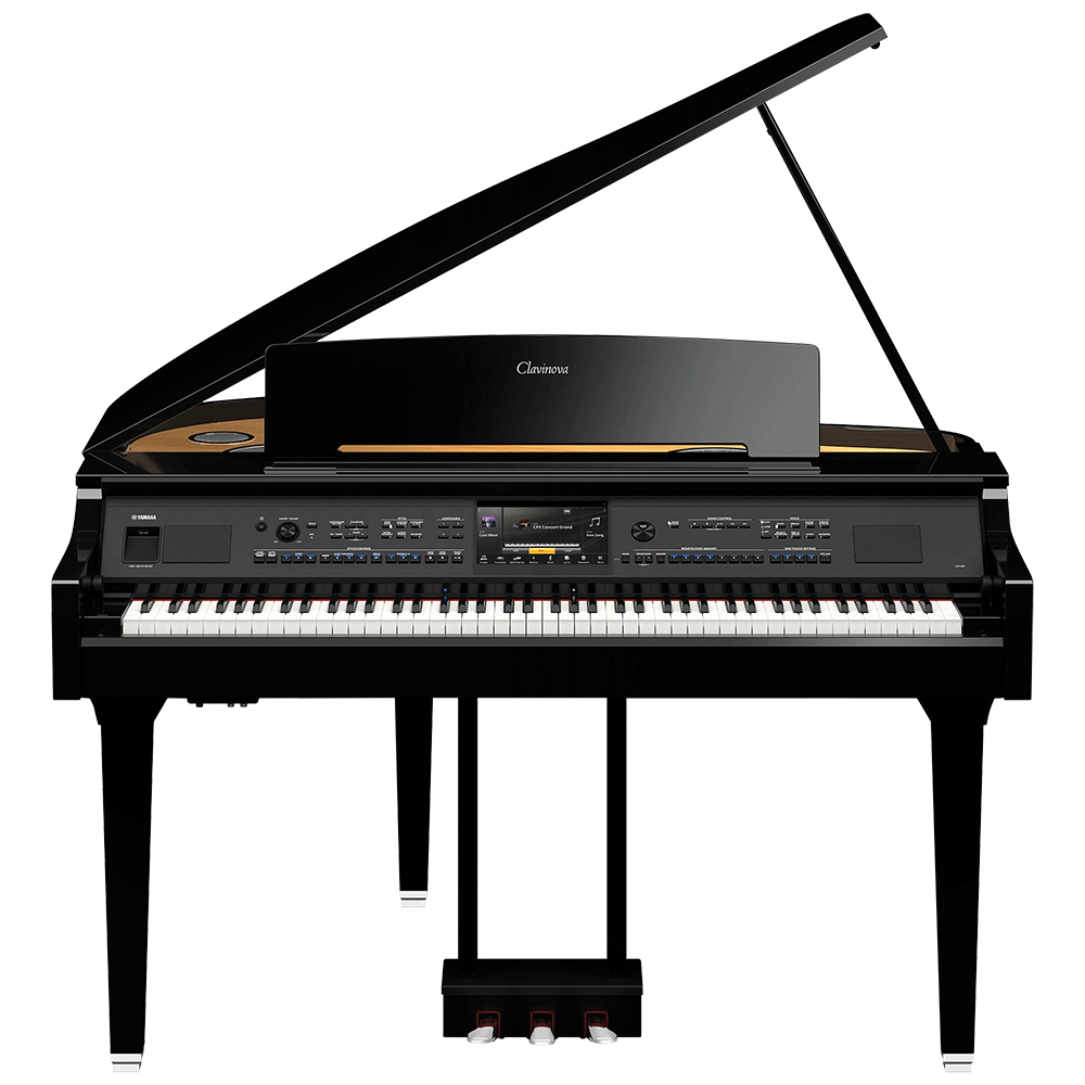 Yamaha Clavinova CLP-785 digital piano in polished black finish, featuring weighted keys, advanced sound technology, and elegant design.
